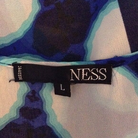 Ness Women's Blue Sheer Sleeveless Top Blouse Tunic Flowy Romantic Size  L Beach - Picture 6 of 7